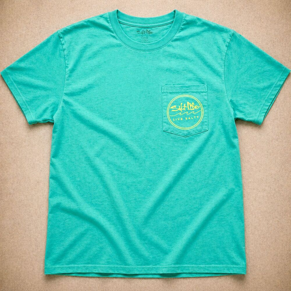 Salt Life Live Salty Tee Mens L Green Pocket Double Sided - Picture 2 of 5